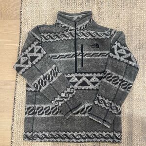 The North Face Gray Zip Up Sweater with Geometric Pattern size large